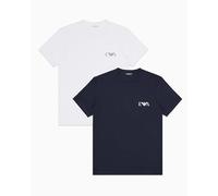 EMPORIO ARMANI T-Shirt Homme, Blanc/Bleu, Small