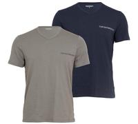 EMPORIO ARMANI 2-Pack V Neck T-Shirt, Bleu/Gris, L Homme