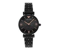 Emporio Armani AR11245 Women's Gianni T-Bar Black Stainless-Steel Dress Watch with Crystal-Set Dial, Rose-Gold Hands