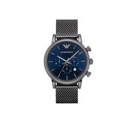 Emporio Armani AR1979 Chronograph - Montre homme au boîtier rond, acier 46 mm, cadran bleu marine, bracelet gris
