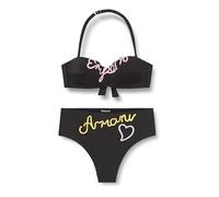 EMPORIO ARMANI Band & High Brief Emrboidery Signature Bikini Sets, Black/Pastel, XL Femme