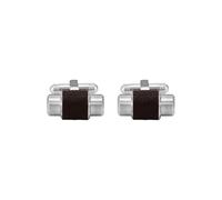 EMPORIO ARMANI Boutons de manchette en acier inoxydable pour hommes, Ton argenté et Marron