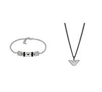 Emporio Armani Bracelet pour homme,bracelet rondelle,longueur:190mm+20mm,largeur:36.5mm,hauteur:8mm Collier pour Homme Collier à pendentifs,noir,Longueur:525mm,Largeur:24mm,Hauteur:12mm