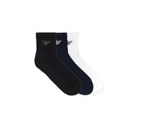 Emporio Armani Casual Cotton 3-Pack Ankle Socks Lot de 3 Paires de Chaussettes, Blanc/Noir/Bleu Marin, Taille Unique Homme