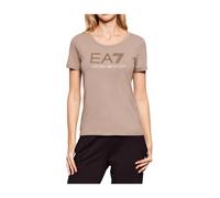 Emporio Armani Ea7, Femme, Tops, Beige, Taille: 38 FR T-shirt à col rond en coton stretch avec strass Logo Series