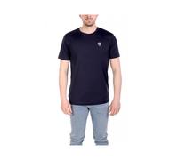 Emporio Armani Ea7, Homme, Tops, Bleu, Taille: L T-Shirt Premium Shield en Viscose Mélangée à Col Rond