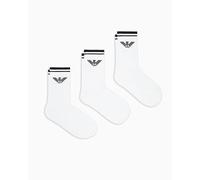 Emporio Armani Lot de 3 paires de chaussettes courtes en éponge pour homme Motif aigle Blanc, blanc, Taille unique