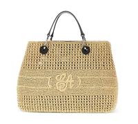 Emporio Armani, Femme, Sacs, Beige, Taille: ONE Size Logo-embroidered Woven Tote Bag