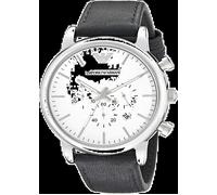 EMPORIO ARMANI HOMME 46MM BRACELET CUIR NOIR QUARTZ CADRAN BLANC MONTRE AR1807