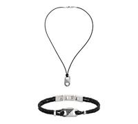 Emporio Armani Homme Collier et Bracelet en Cuir Bicolore, Ensemble