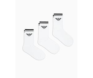 Emporio Armani Homme Eagle Sponge 3-pack Socks Short Lot De 3 Paires Chaussettes, Blanc, Taille Unique EU