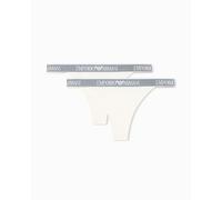 Emporio Armani Logoband 2-Pack T-Thong Strings, Blanc, S Femme