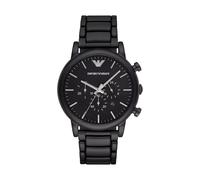 Emporio Armani Montre pour homme, mouvement chronographe à quartz, boîtier en acier inoxydable noir de 46 mm avec bracelet en acier inoxydable, AR1895