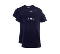 Emporio Armani Men's Basic-Essential Monogram 2-Pack T-Shirt with Crew Neck, Noir et Noir, XL Homme