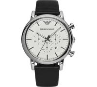 EMPORIO ARMANI HOMME 46MM BRACELET CUIR NOIR QUARTZ CADRAN BLANC MONTRE AR1807