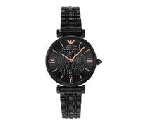 Emporio Armani Montre femme Gianni T-Bar AR11245 - cadran noir serti de cristaux, acier noir et or rose, quartz