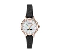 Emporio Armani Montre pour Femme, Mouvement à Phases de Lune, Boîtier 32mm en Acier Inoxydable Recyclé or Rose (Au Moins 50%) avec Bracelet en Cuir, AR11514