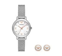 Emporio Armani Montre pour Femme, Mouvement à Trois Aiguilles, Boîtier de 32 mm en Acier Inoxydable Recyclé (Au Moins 50 %) avec Bracelet en Maille D'Acier Inoxydable, Ar80065Set