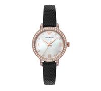 Emporio Armani Montre pour femme, mouvement date à trois aiguilles, boîtier en acier inoxydable de 32 mm avec bracelet en cuir ProPlanet, AR11485
