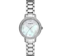 Emporio Armani Montre pour femmes, 32 mm Mouvement à quartz à trois aiguilles de couleur argentée et bracelet en acier inoxydable