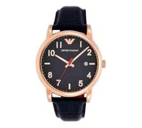 Emporio Armani Montre pour homme, mouvement à deux aiguilles avec date, boîtier en acier inoxydable or rose de 43 mm avec bracelet en cuir, AR11135