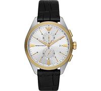 Emporio Armani Montre pour Homme, Mouvement à Quartz, Boîtier en Acier Inoxydable Noir de 43 mm avec Bracelet en Cuir, AR11498