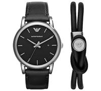 Emporio Armani Montre pour homme, mouvement à trois aiguilles avec date, boîtier en acier inoxydable de 41 mm avec bracelet en cuir, AR80059