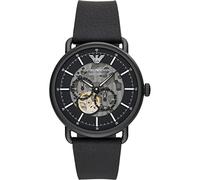 Emporio Armani Montre pour homme, mouvement automatique, boîtier en acier inoxydable noir de 43 mm avec bracelet en cuir, AR60028