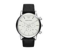 EMPORIO ARMANI HOMME 46MM BRACELET CUIR NOIR QUARTZ CADRAN BLANC MONTRE AR1807