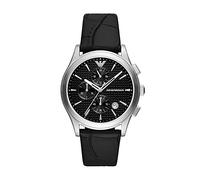 Emporio Armani Montre pour Homme, Mouvement Chronographe, Boîtier 42mm en Acier Inoxydable Recyclé Argent (Au Moins 50%) avec Bracelet en Cuir, AR11530