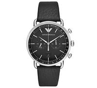 Emporio Armani Montre pour homme, mouvement chronographe, boîtier en acier inoxydable argenté de 43 mm avec bracelet en cuir, AR11143