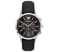 Emporio Armani Montre pour homme, mouvement chronographe, boîtier en acier inoxydable argenté de 43 mm avec bracelet en cuir, AR11431