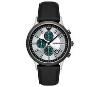 Emporio Armani Montre pour homme, mouvement chronographe, boîtier en acier inoxydable de 43 mm avec bracelet en cuir ProPlanet, AR11473