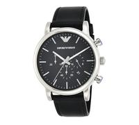 Emporio Armani Montre pour homme, mouvement chronographe, boîtier en acier inoxydable de 46 mm avec bracelet en cuir, AR1828