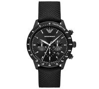 Emporio Armani Montre pour homme, mouvement chronographe, boîtier en acier inoxydable noir de 43 mm avec bracelet en tissu, AR11453