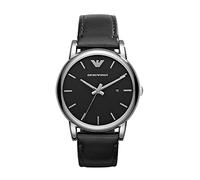 Emporio Armani Montre pour homme, mouvement date à trois aiguilles, boîtier en acier inoxydable argenté de 41 mm avec bracelet en cuir, AR1692
