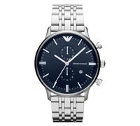Emporio Armani Montre pour hommes, Mouvement chronographe à quartz et 2 sous cadrans et 42mm Taille de boîtier avec bracelet en acier inoxydable Ton argenté et bleu foncé 43 mm