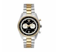 Emporio Armani Montre pour Hommes, Mouvement chronographe à Quartz et 2 sous Cadrans et 42mm Taille de boîtier avec Bracelet en Acier Inoxydable Argent et Or 42 mm
