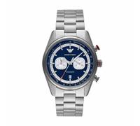 Emporio Armani Montre pour Hommes, Mouvement chronographe à Quartz et 2 sous Cadrans et 42mm Taille de boîtier avec Bracelet en Acier Inoxydable Argent et Bleu 42 mm
