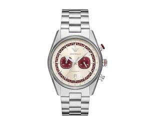 Emporio Armani Montre pour Hommes, Mouvement chronographe à Quartz et 2 sous Cadrans et 42mm Taille de boîtier avec Bracelet en Acier Inoxydable Rouge vin 42 mm