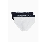 EMPORIO ARMANI Ribbed Stretch Cotton 2-Pack Brief, Marine/White, S (Lot de 2) Homme