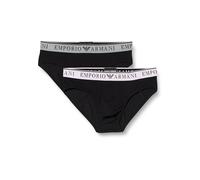 EMPORIO ARMANI Stretch Cotton Endurance 2pack Brief, Black/Black, L (Lot de 2) Homme