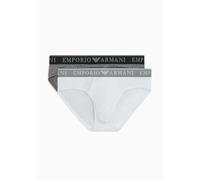 EMPORIO ARMANI Stretch Cotton Endurance 2pack Brief, Medium Melange Grey/White, M (Lot de 2) Homme