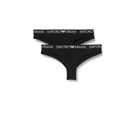 Emporio Armani Underwear Bi-Pack Brazilian Brief Iconic Cotton sous-vêtement, Black/Black, L Femme