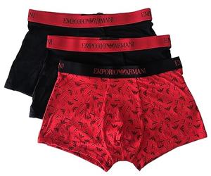 Emporio Armani Underwear Emporio Armani Men's 3-Pack Pure Cotton Trunk, Les Troncs pour des Hommes, Black/Print Red/Black,
