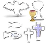 Emporte Piece, 6 Pcs Moule à Biscuits, Emporte-Pièces Calice Pigeon Croix Poisson, Emporte-Pièces en Acier Inoxydable, Emporte-Pièces Chrétiens pour Communion, Confirmation, Baptême