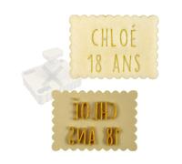 Emporte-pièce à poussoir pour biscuits - PivoFix® personnalisable avec plaques interchangeables - Fabriqué en France (Plaque seule - Texte simple - 1 à 3 lignes)