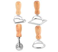 Emporte-pièce à raviolis | 4 emporte-pièces en forme de cœur, rond, carré et à roue, presse biscuits en alliage de zinc avec manche en bois, outils cuisson polyvalents pour tartes, raviolis et p