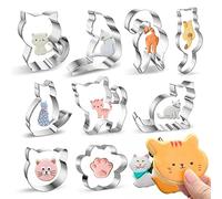 Emporte-Pièce Chat, 9 Pièces Inoxydable et Plastique, Moule à Biscuit 3D, Cookie Cutter Enfant, Décoration Gâteau et Fondant