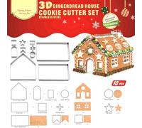 Emporte-pièce de Noël 3D, Ensemble De Coupe-biscuits Maison En Pain D'épice, 3D Maison De Noël Moules À Biscuits, Coupe-biscuits Maison en Pain d'épice, DIY Coupe-Biscuits de Dessert,10 pièces
